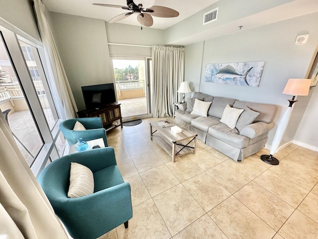 5002 S Sandestin Blvd # 6322, Miramar Beach, FL 32550 - tiled living area featuring a ceiling fan