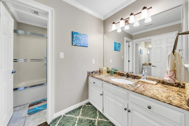 bathroom featuring vanity and crown molding