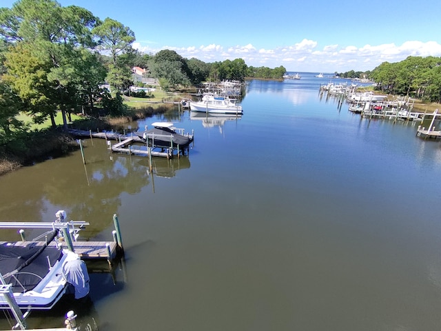 view of dock with a water view