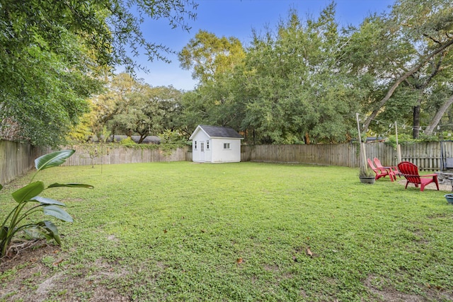 view of yard featuring a shed