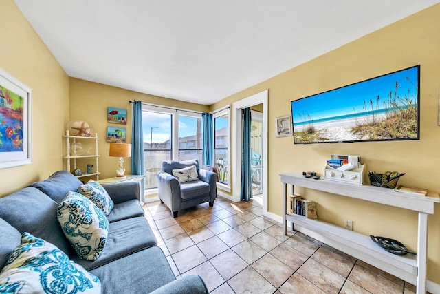 living room featuring light tile patterned floors