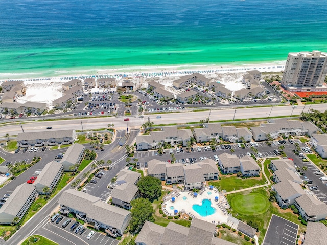 aerial view featuring a beach view and a water view