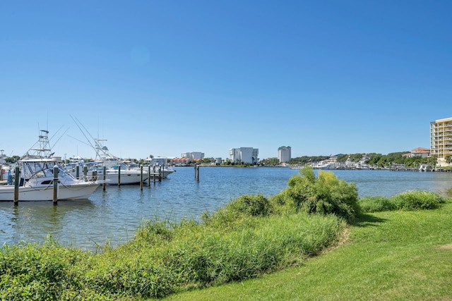 dock area featuring a water view