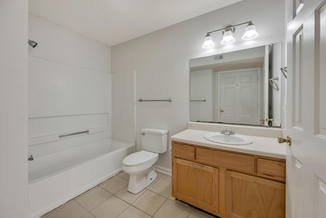 full bathroom featuring tile patterned floors,  shower combination, vanity, and toilet