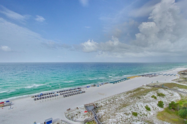 view of water feature with a beach view