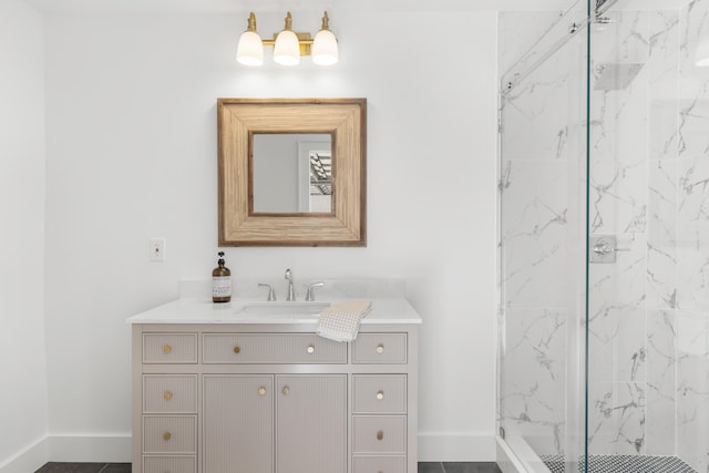 bathroom with vanity, tile patterned floors, and an enclosed shower