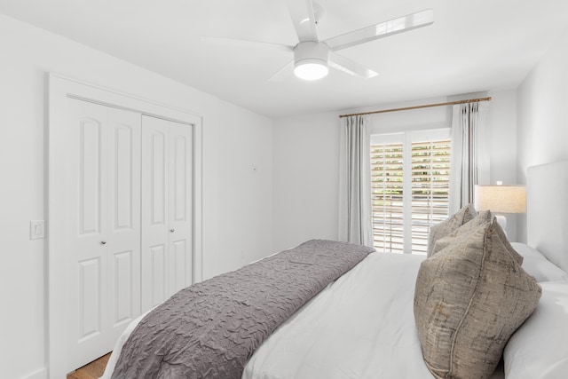 bedroom featuring a closet and ceiling fan