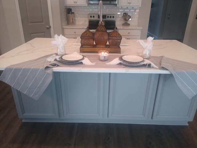 bathroom featuring hardwood / wood-style floors and tasteful backsplash