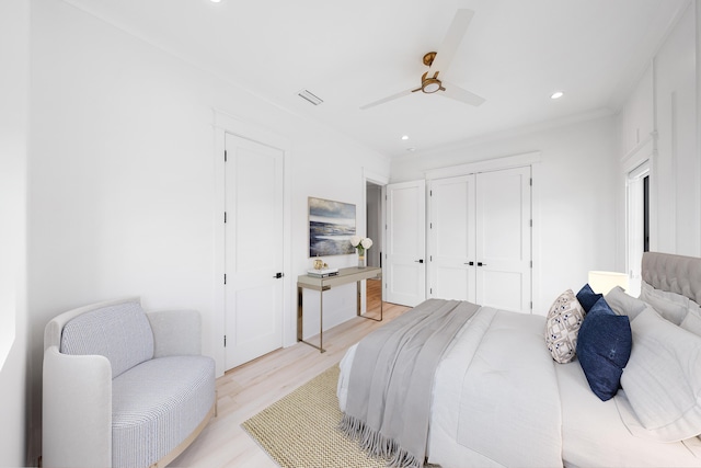 394 Grande Pointe Cir, Inlet Beach, FL 32461 - bedroom featuring light wood finished floors, recessed lighting, ceiling fan, and a closet