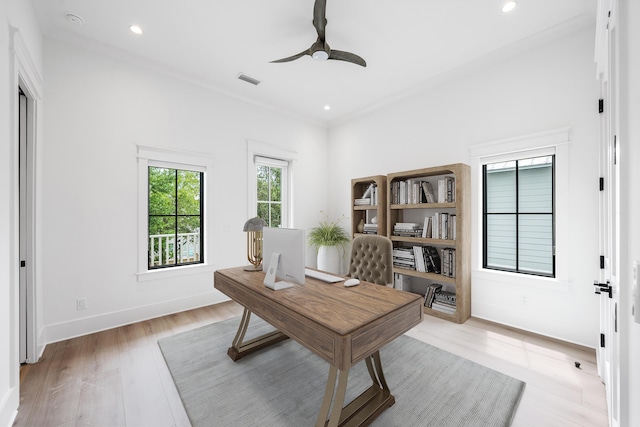 394 Grande Pointe Cir, Inlet Beach, FL 32461 - office featuring ceiling fan, light wood-type flooring, recessed lighting, and baseboards