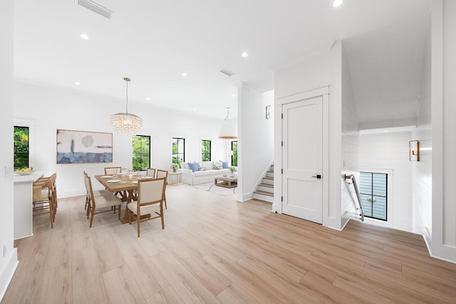 394 Grande Pointe Cir, Inlet Beach, FL 32461 - dining space with recessed lighting, healthy amount of natural light, light wood-style floors, and stairway