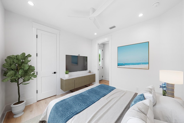 394 Grande Pointe Cir, Inlet Beach, FL 32461 - bedroom with light wood-style floors, recessed lighting, ceiling fan, and baseboards