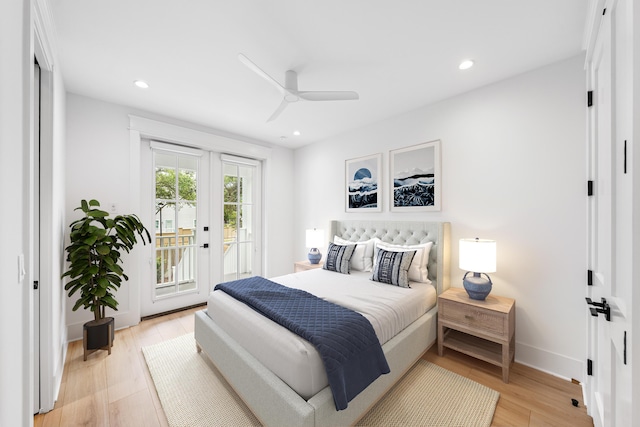 394 Grande Pointe Cir, Inlet Beach, FL 32461 - bedroom with access to outside, light wood-style floors, recessed lighting, baseboards, and a ceiling fan