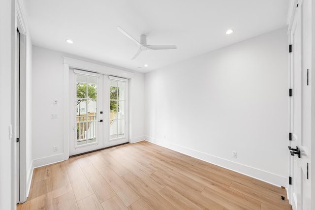 394 Grande Pointe Cir, Inlet Beach, FL 32461 - unfurnished room featuring french doors, a ceiling fan, light wood-style floors, baseboards, and recessed lighting