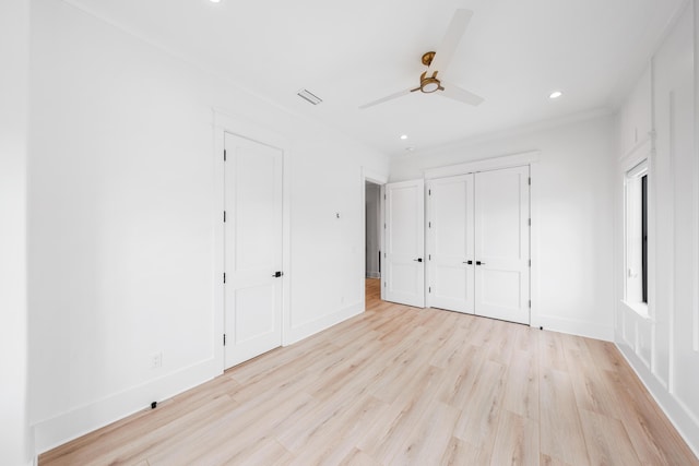 394 Grande Pointe Cir, Inlet Beach, FL 32461 - unfurnished bedroom with light wood-style floors, recessed lighting, baseboards, a ceiling fan, and a closet