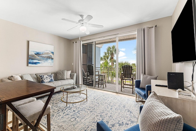 living room with ceiling fan