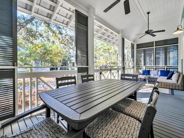 147 Silver Laurel Way, Santa Rosa Beach, FL 32459 - sunroom with outdoor dining space, ceiling fan, and an outdoor living space
