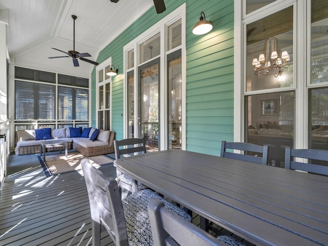 147 Silver Laurel Way, Santa Rosa Beach, FL 32459 - wooden deck featuring a porch, ceiling fan, and an outdoor hangout area