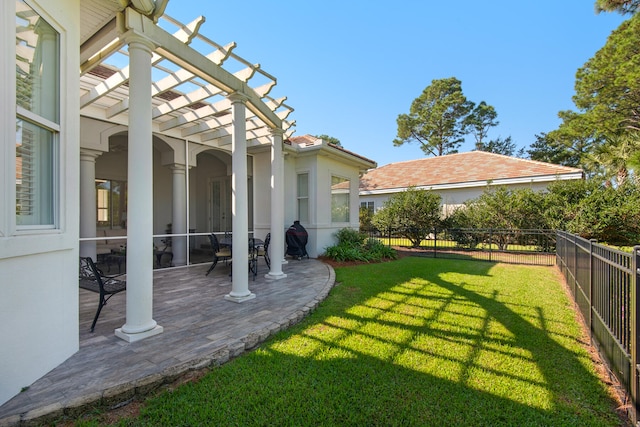 view of yard featuring a pergola and a patio