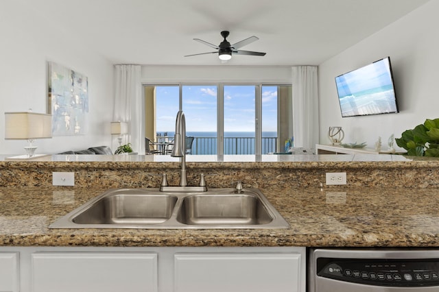 112 Seascape Dr Unit 2105, Miramar Beach, FL 32550 - kitchen featuring white cabinets, dishwasher, a sink, and a ceiling fan