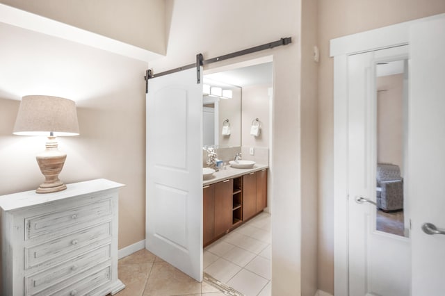 bathroom with vanity and tile patterned floors