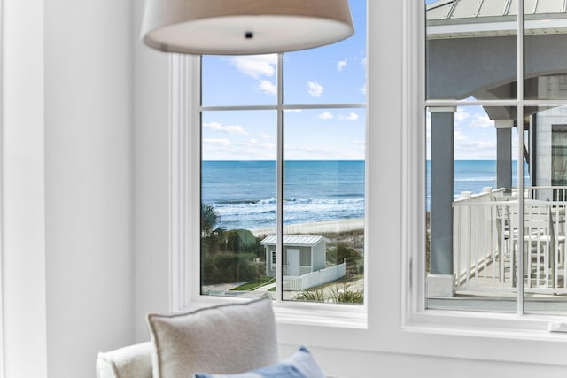 interior space with a view of the beach