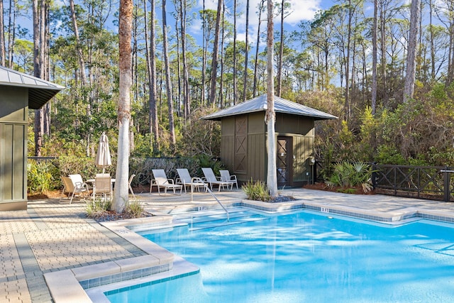 view of swimming pool featuring a patio