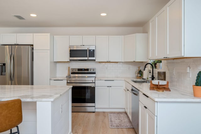 kitchen featuring sink, white cabinetry, and stainless steel appliances