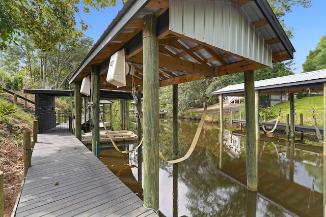 dock area with a water view