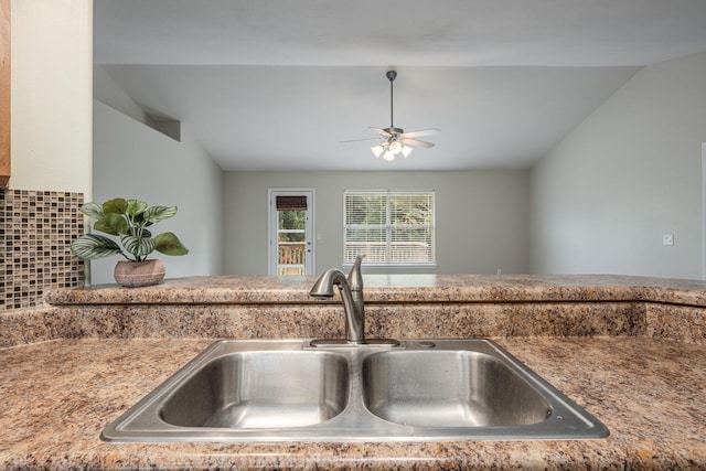 2826 Shoni Dr, Navarre, FL 32566 - details featuring a sink, decorative backsplash, and ceiling fan