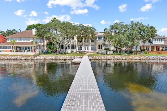 view of dock with a water view