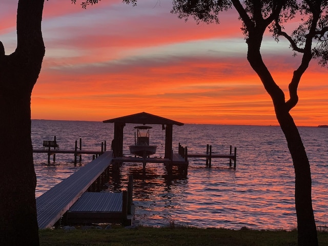 dock area featuring a water view and boat lift