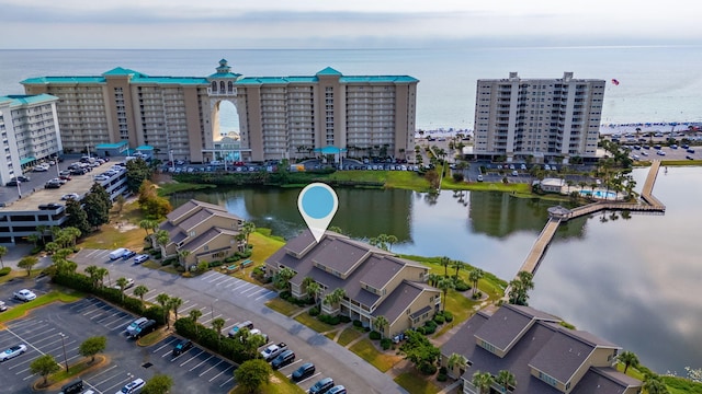 aerial view with a water view