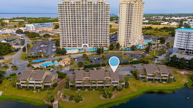 bird's eye view featuring a water view