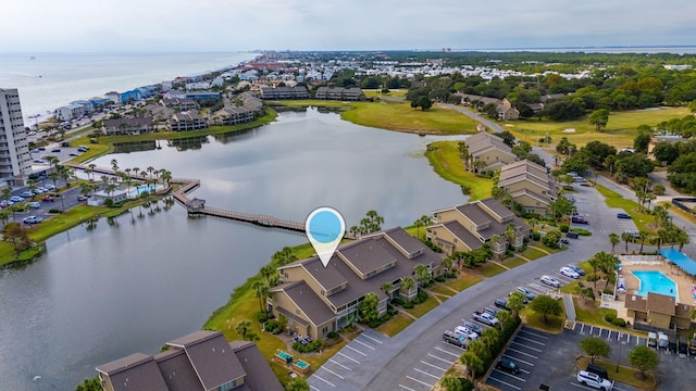 aerial view featuring a water view