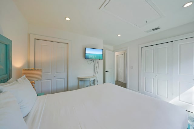 bedroom featuring multiple closets