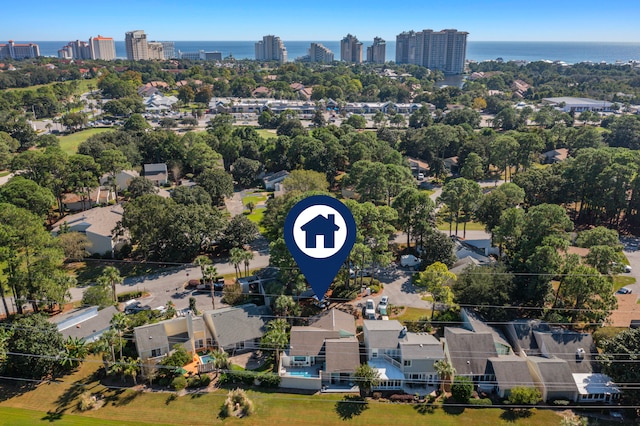 aerial view with a water view