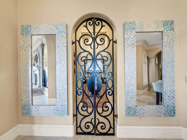 room details with ornate columns and crown molding