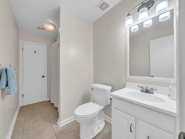 bathroom with toilet, tile patterned flooring, and vanity