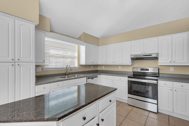 880 Brande Ct, Shalimar, FL 32579 - kitchen with stainless steel appliances, a sink, under cabinet range hood, and white cabinetry