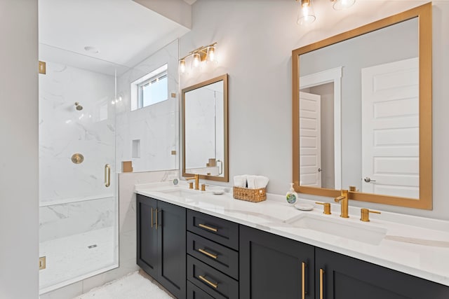 bathroom with vanity and an enclosed shower