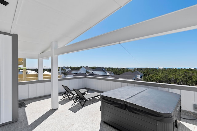 view of patio featuring a hot tub