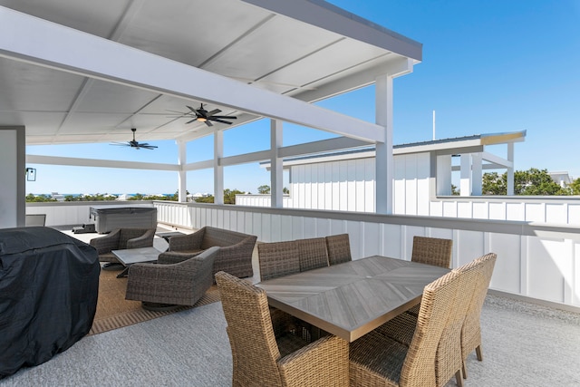 view of patio with ceiling fan and outdoor lounge area