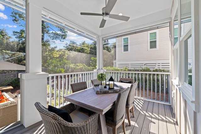 sunroom / solarium with ceiling fan