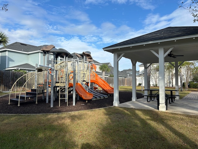 view of jungle gym with a yard