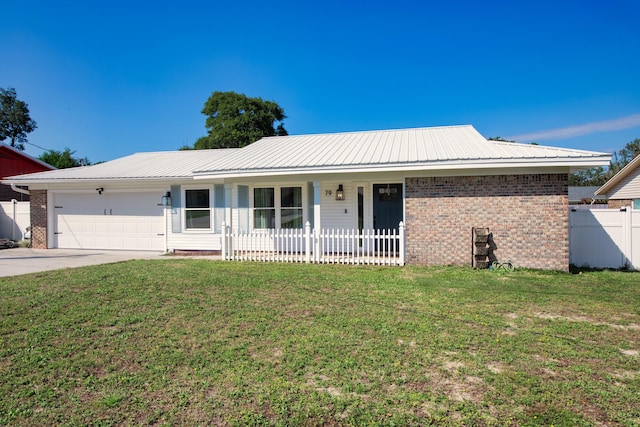 ranch-style house with a front yard and a garage