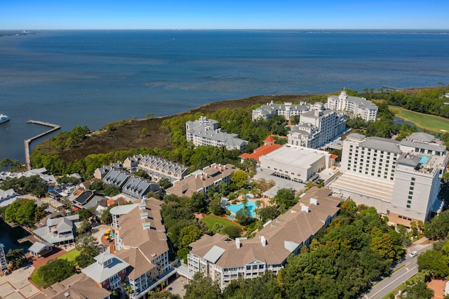 drone / aerial view featuring a water view