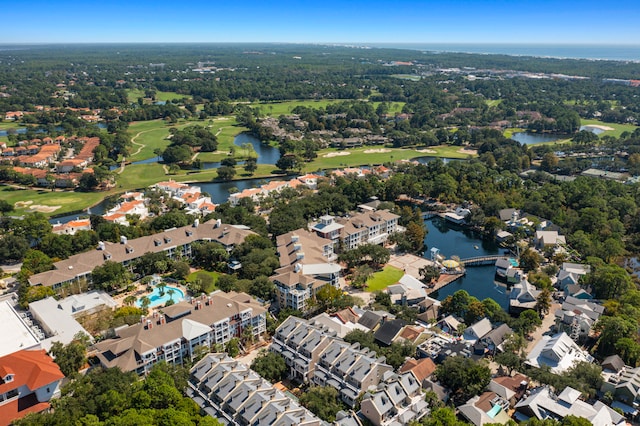 bird's eye view featuring a water view