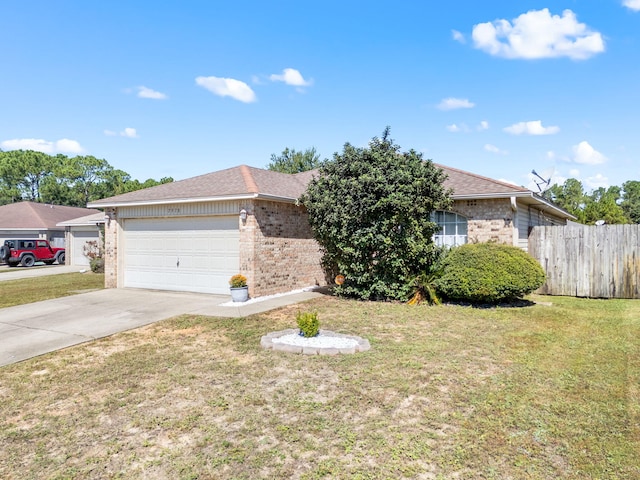 view of front of house with a garage and a front lawn