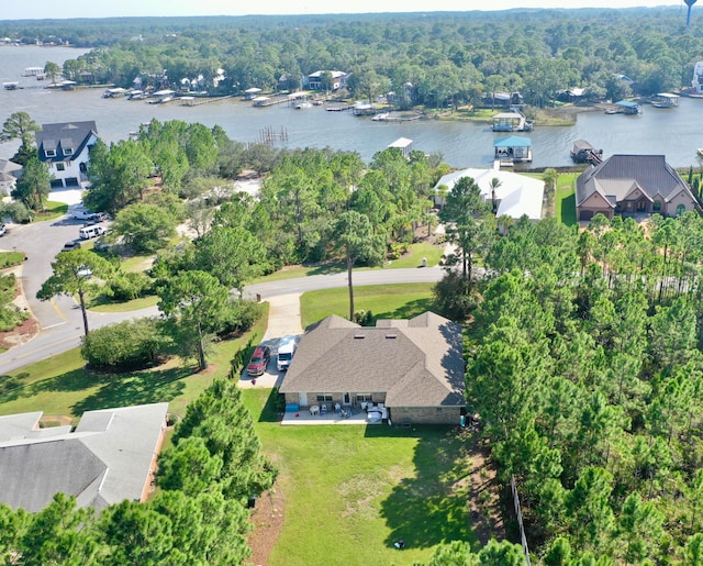 bird's eye view featuring a water view